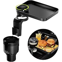 Car Cup Holder Tray -Expander- 3 in 1 Detachable Food Table Tray with Solid Base - Road Trip Essentials Accessories Gadgets - Fits Yeti, Hydro Flask 32/40 oz