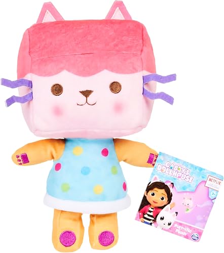 Baby Box Plush Toy, Soft Stuffed Character with Backpack Design, Colorful Polka Dot Dress