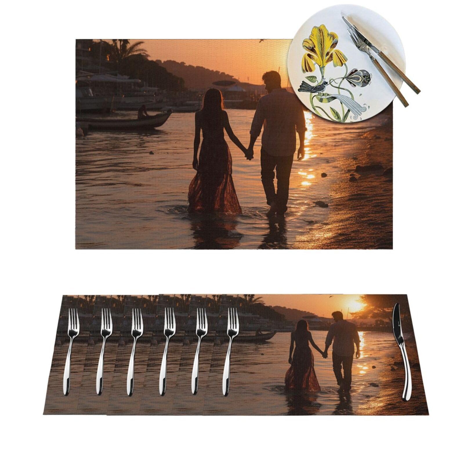 Set de table rectangulaire lavable antidérapant et résistant à la chaleur en PVC