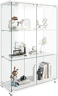 HomVent Glass Display Cabinet Display Case Corner Curio Cabinet, Storage Showcase w/Adjustable Shelves, Tempered Glass Doors for Living Room