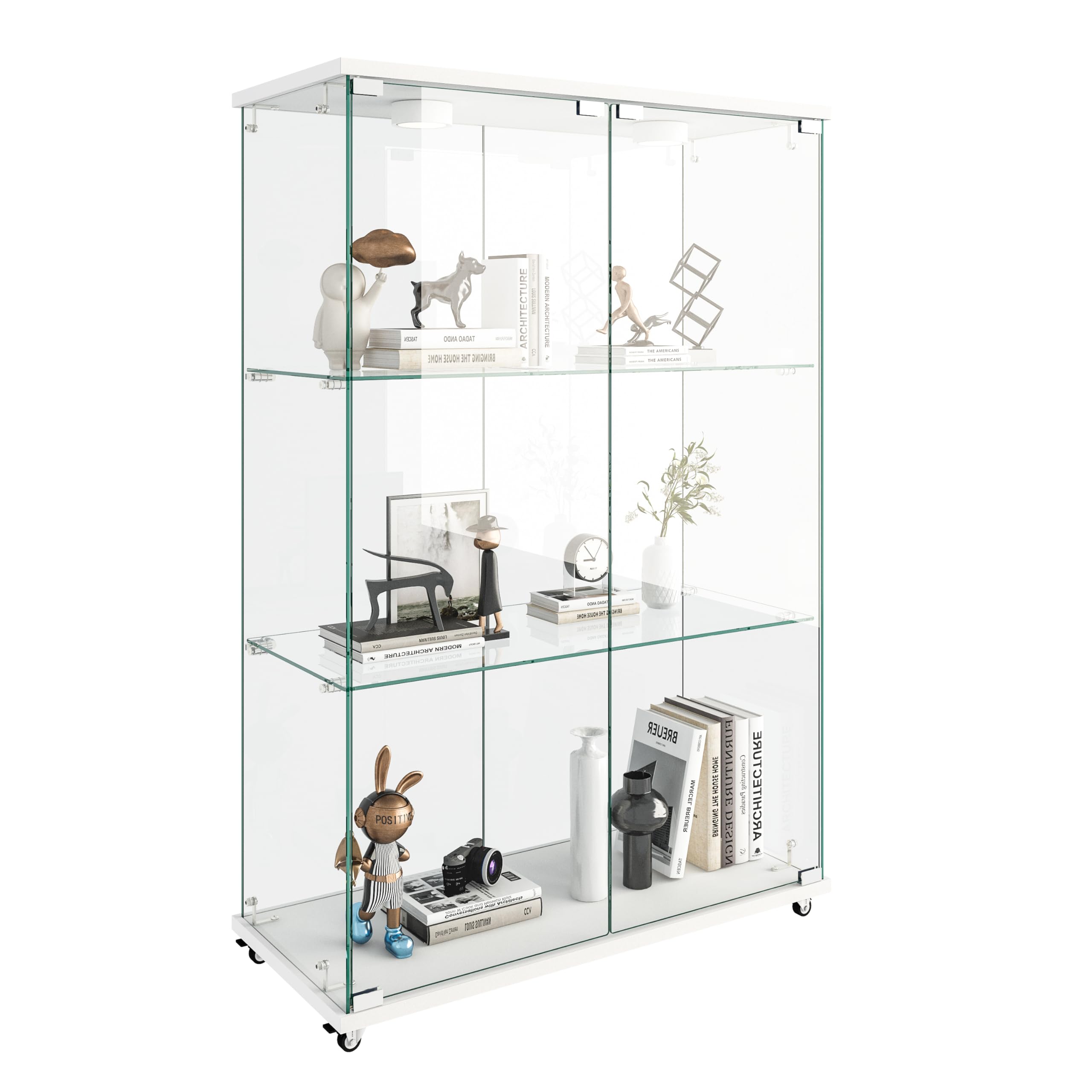 HomVent Glass Display Cabinet Display Case Corner Curio Cabinet, Storage Showcase w/Adjustable Shelves, Tempered Glass Doors for Living Room