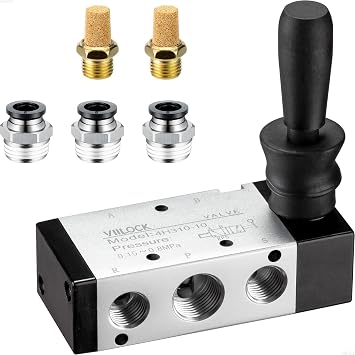 Pneumatic Air Hand Lever Valve, 5 Way 2 Position 3/8NPT Solenoid Valve Manual Control Direct Driving Type Push-Pull 4H310-10