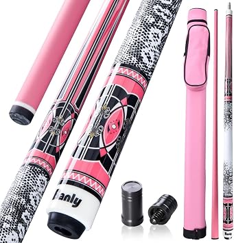 Banly Pink Carbon Fiber Pool Cue Stick with Case, 58 Inch Professional Billiard Cue for Adults, 12.5mm 8-Layer Pigskin Tip, 3/88 Joint, Low Deflection Carbon Fiber Shaft