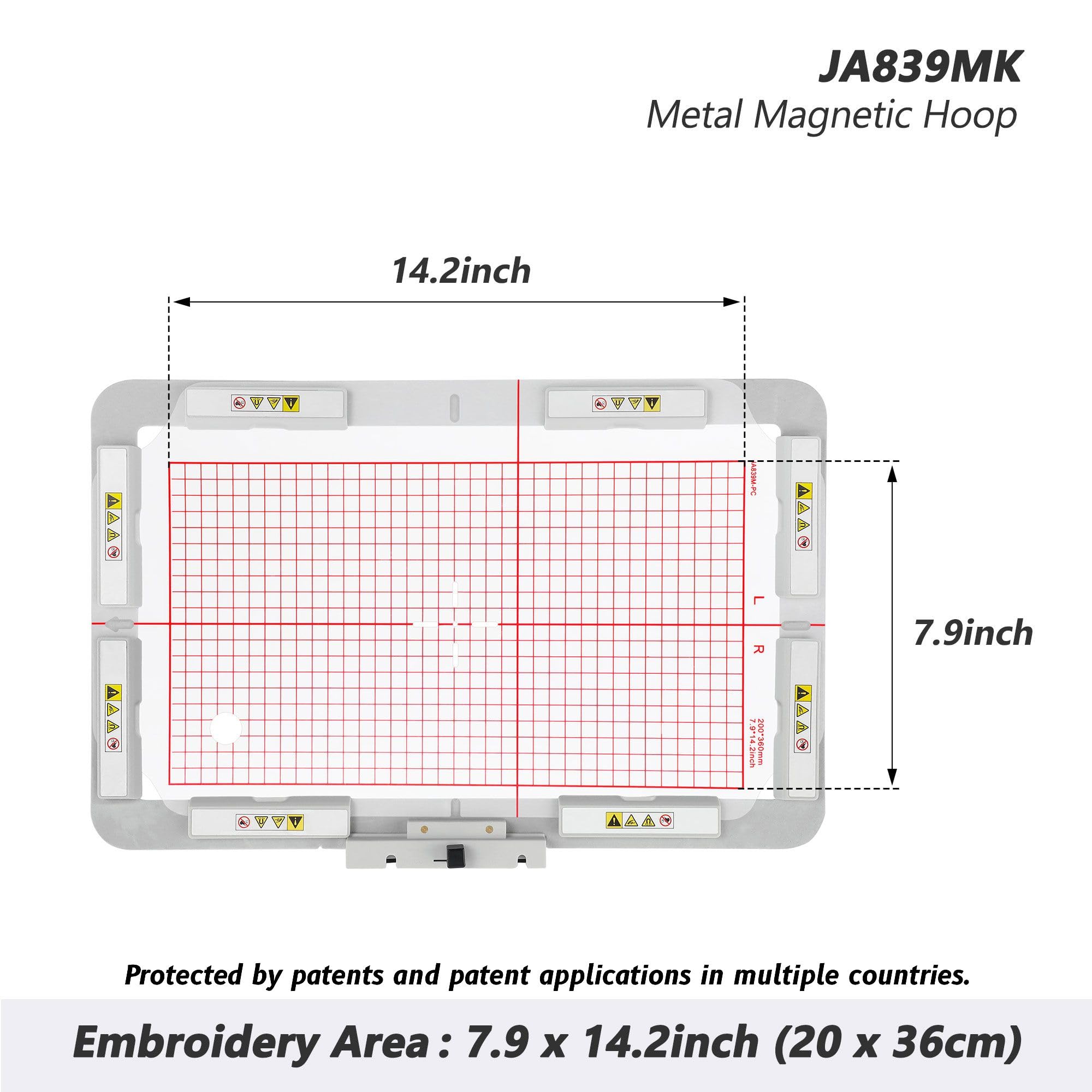 MagnaHoop RE28B Magnetischer Stickrahmen für Janome MC 500E 550E Memory Craft Elna Expressive 830 usw., Metall-Magnet-Stickmaschinen-Schärpe, Rahmen, 200 x 280 mm, JA809MK