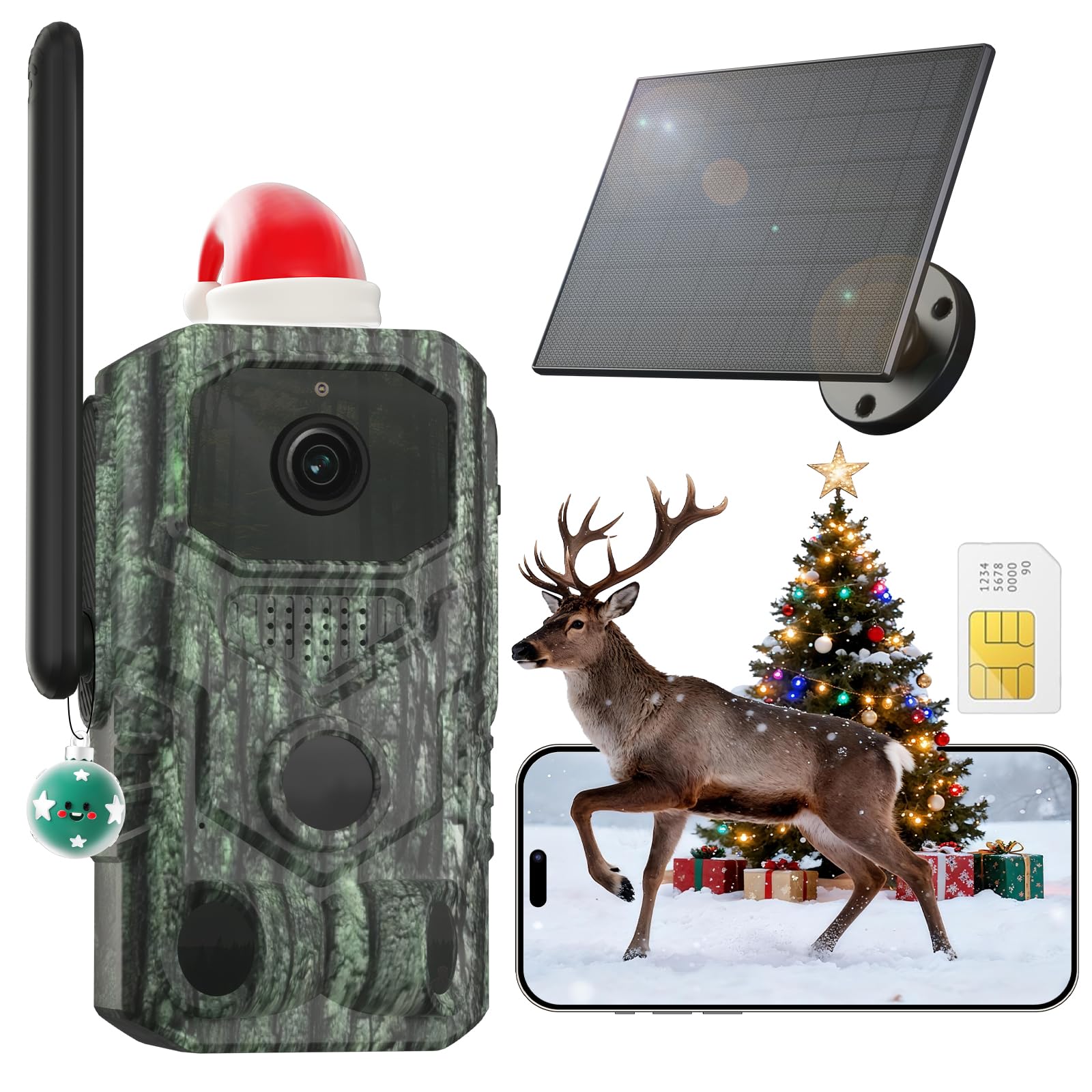 Xega 4G【Detección PIR 3】 Cámara de Caza con Tarjeta SIM y App,2K HD Solar Camara Fototrampeo sin WiFi,Nocturna Invisible 940nm,0,1s Activación,Batería de 7800 mAh,Audio Bidireccional,TF/Nube,GPS IP66