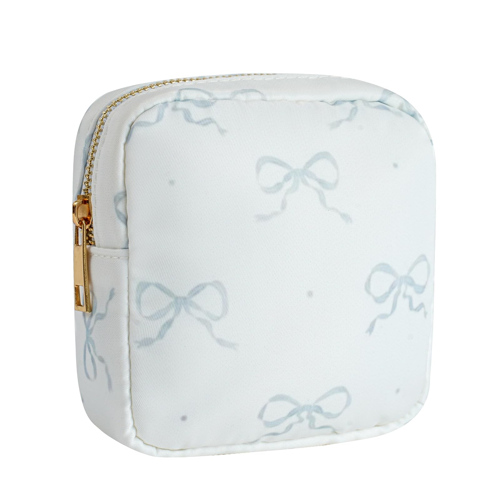 RSRSLEII Small Waterproof Nylon Makeup Bag with Bow Pattern, Aesthetic Cosmetics Pouch and Toiletry Bag for Travel, Cute Makeup Organizer Storage