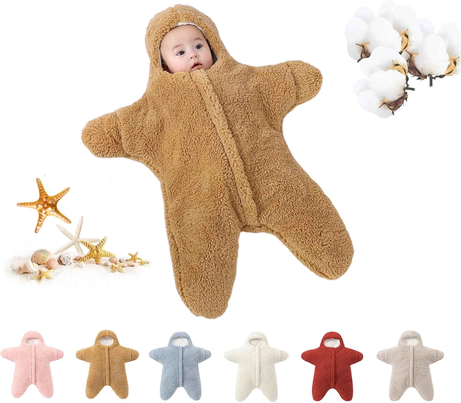 Baby Starfish Onesie, Thick Imitation Fleece Starfish Newborn Sleeping Bag, Infant Footie Jumpsuit Winter Warm Outfits