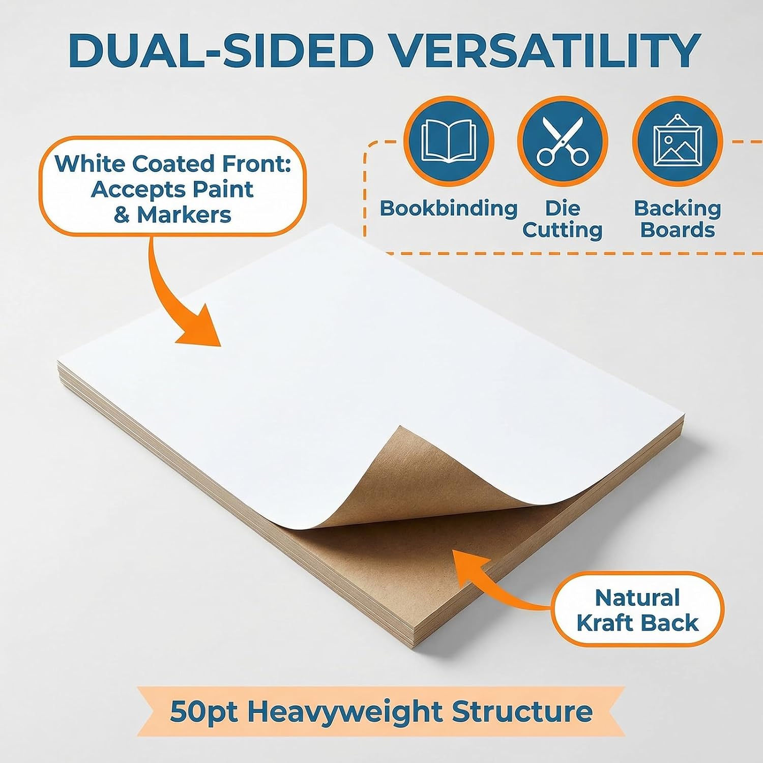 Accent Design Paper Accents Chipboard Sheets - 11x14 in, 50pt Thick, White One Side, Kraft Back - 25 Pack for Bookbinding, Die Cutting, Backing Boards & Craft Projects