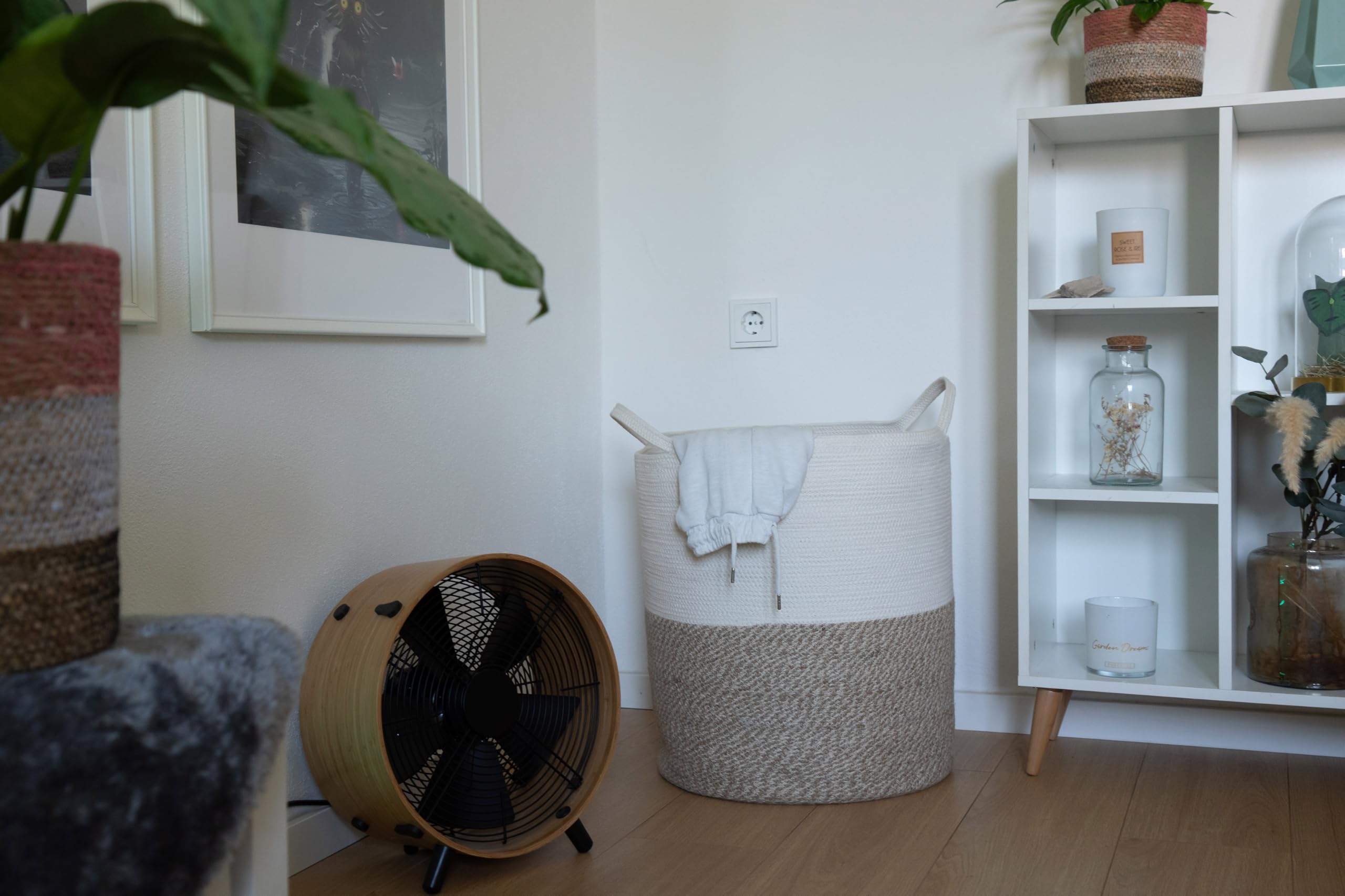 Decorasian Wäschekorb aus Jute und Baumwolle – Wäschesack groß und rund – großer Wäschesammler mit Griffen – Laundry Basket für Kinder - Größe D=45cm - XL