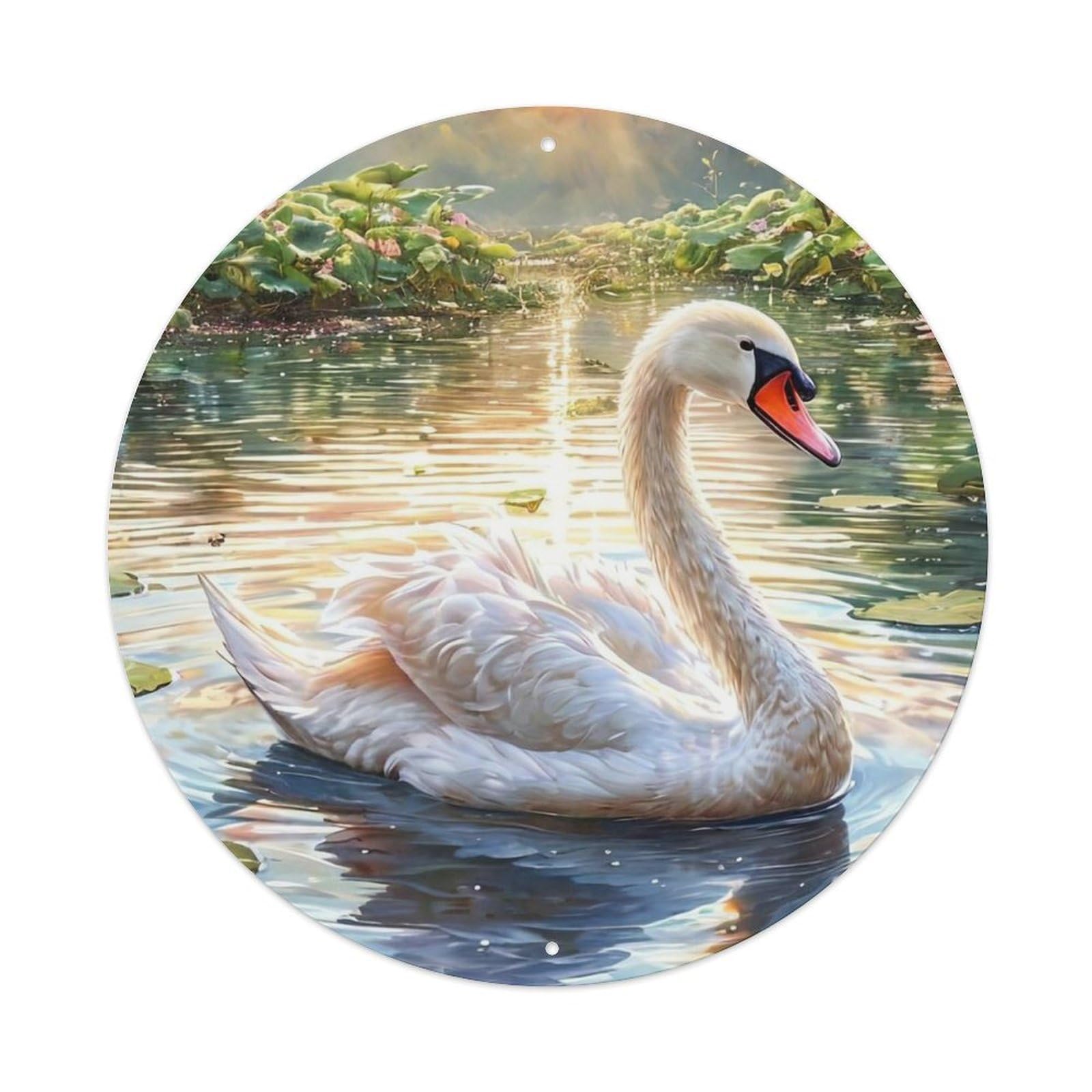 Swan Lake Sunset Serenity Nature Landscape Tranquil Water Scene Vintage Metal Tin Sign Plaque Wall Decor for Cafe, Club Bar, Office, Garden Metal Poster 8x8Inch
