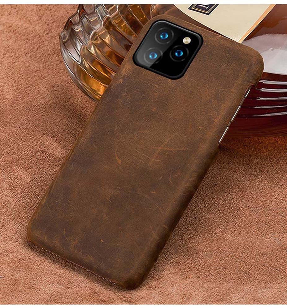Protection antichoc iPhone 12 Pro Max étui cuir marron anti-rayure rétro