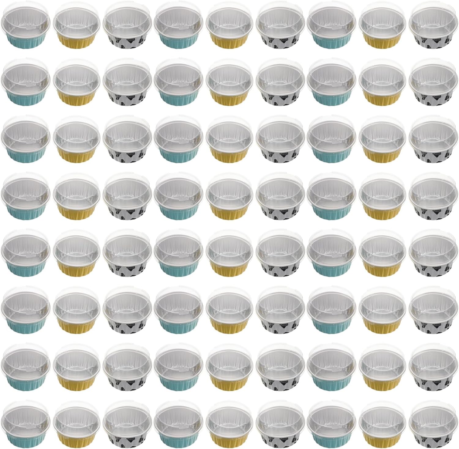 SAFIGLE 120pcs Aluminum Foil Cupcake Baking Cups with Lids, Mini Muffin Tins for Air Fryer and Oven, Disposable Egg Tart and Mini Cheesecake Containers, Plastic Covers for Party and Baking
