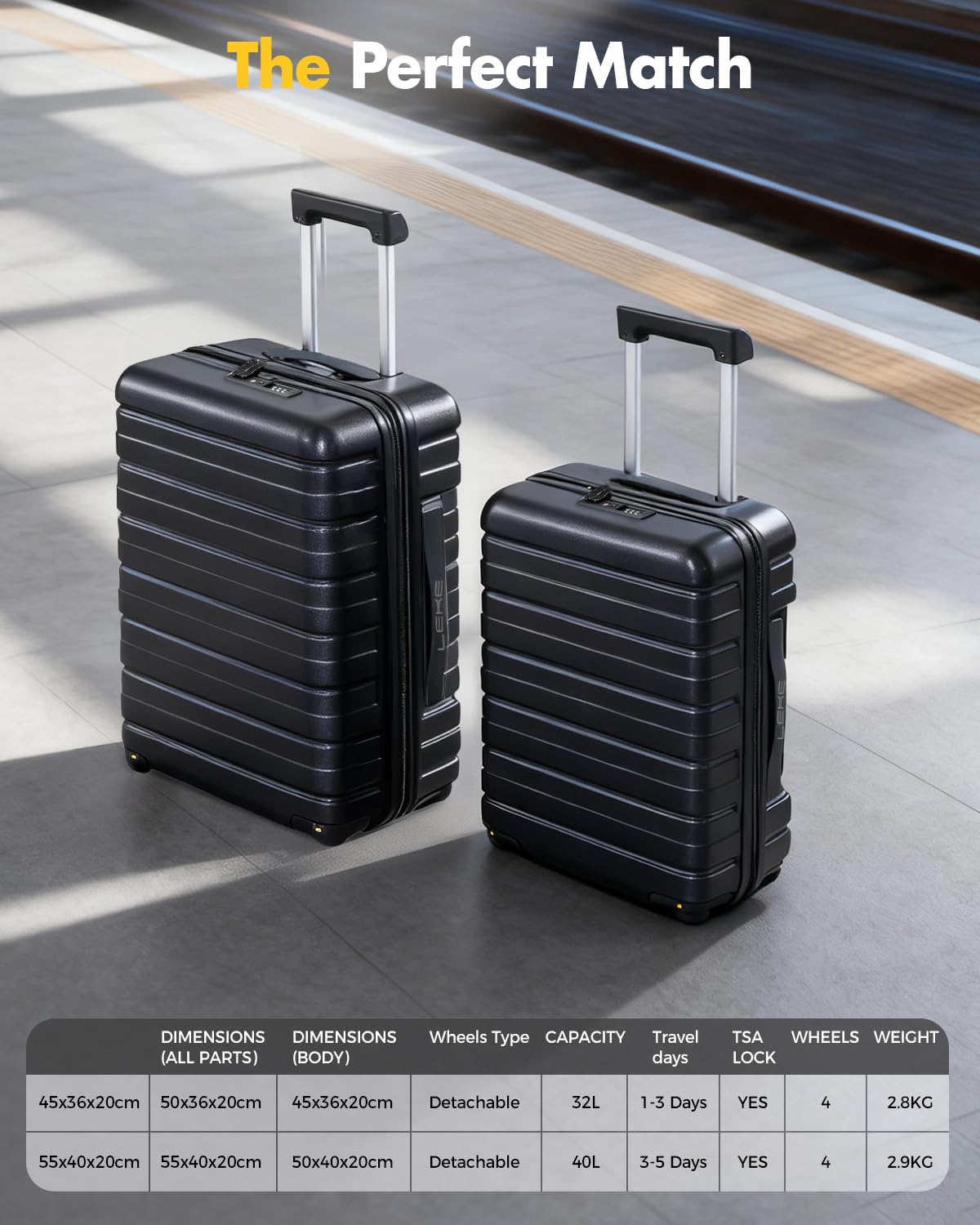 Lekesky Valise Cabine 55x40x20 cm, 40 L, Ryanair Priority, 4 Roues