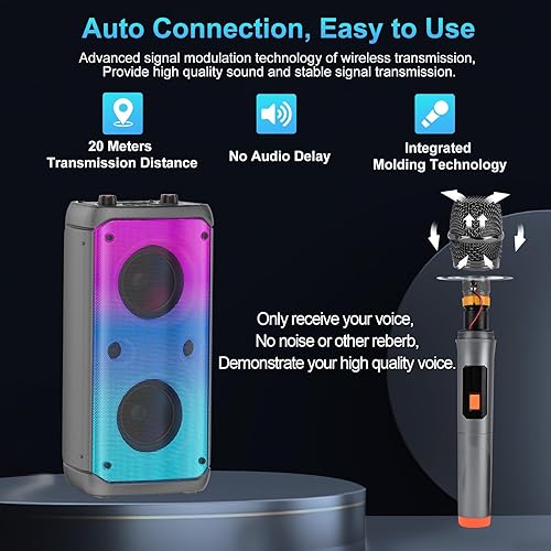 Miniatura 5 de Altavoz Bluetooth, 80 W pico inalámbrico TWS altavoces portátiles para fiestas al aire libre con subwoofer, graves profundos, luces LED coloridas,