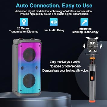Bluetooth Speaker, 80W Peak Wireless TWS Portable Outdoor Party Speakers with Subwoofer, Deep Bass, LED Colorful Lights, Loud Stereo Sound Boombox with Microphone for Home, Camping, Travel