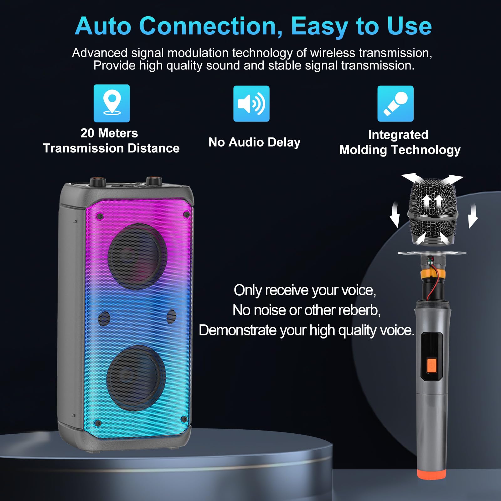 TAMPROAD Altoparlante Bluetooth, 80W Peak Wireless TWS Cassa Portatile per Feste con Subwoofer, Bassi Profondi, Luci Colorate LED, Forte Boombox Audio Stereo con Microfono per Casa, Campeggio, Viaggi