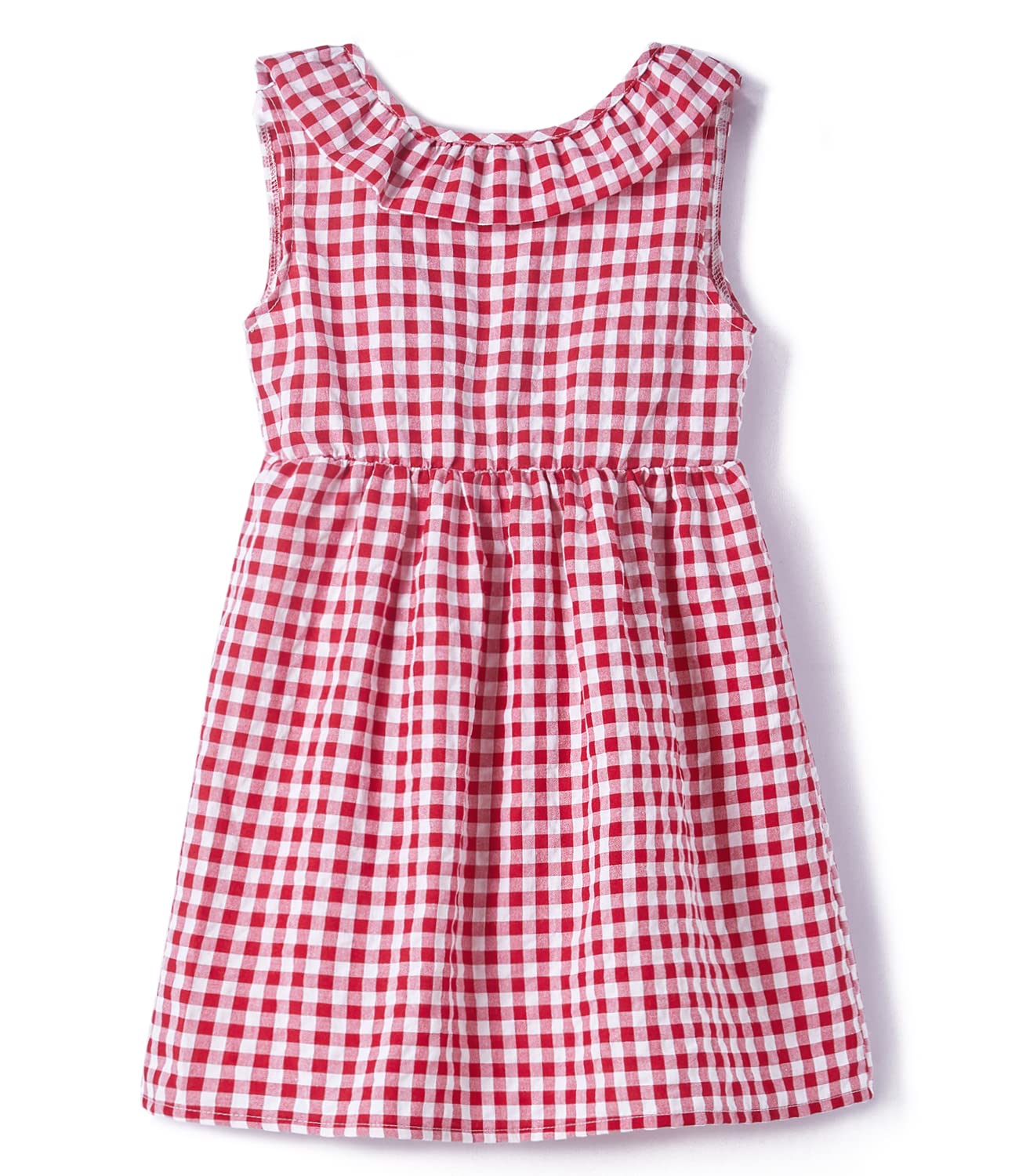 Robe décontractée en coton et lin pour petite fille - Manches flottantes - Double volants