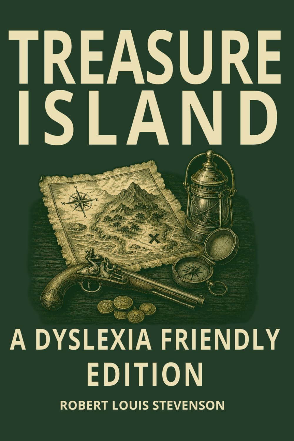 Treasure Island by Robert Louis Stevenson: Dyslexia-Friendly Classic Adventure Edition: OpenDyslexic Font, 12 Point Type, Wide Line Spacing, Cream ... Students, and Classic Literature Readers