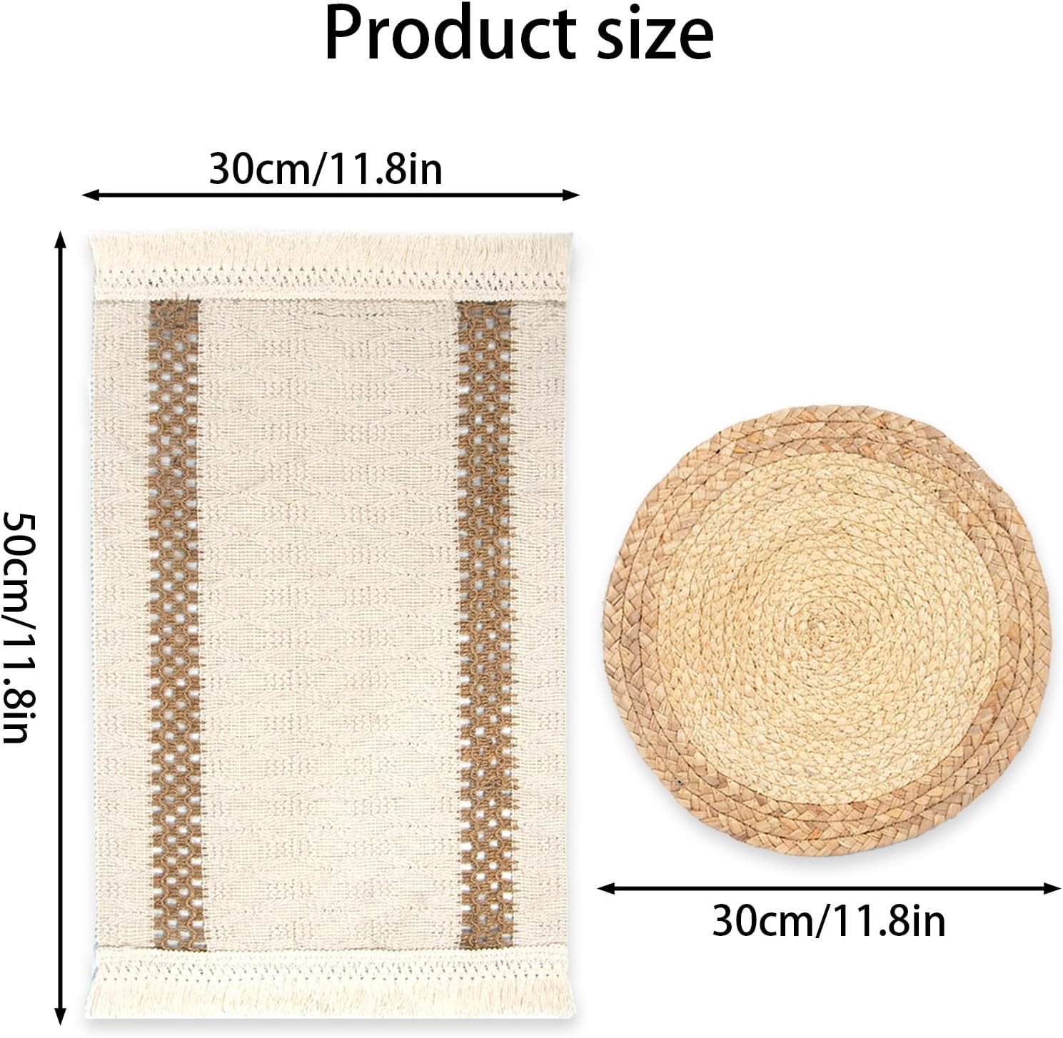 Openwork Placemats with Tassels for Dining Table Decor, Cotton-Linen Blend Rectangle Farmhouse Rustic Style Woven Table Mats - Set of 4