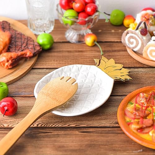 Miniatura 3 de Juego de 2 cucharas y cuchara de piña, soporte de utensilios de cerámica para encimera de cocina, espátula, soporte para utensilios para cucharones,