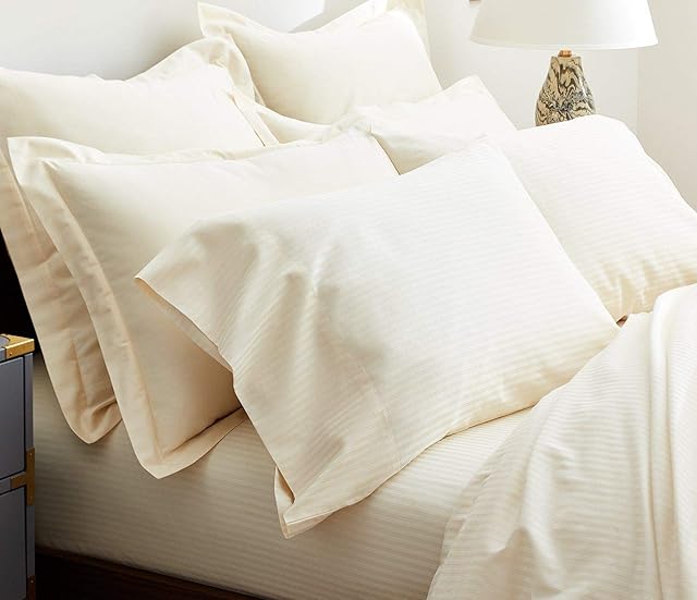 viceroy bedding 100% Egyptian Cotton, BOUTIQUE STRIPE Flat Sheet, CREAM, King Bed Size, 800 Thread Count