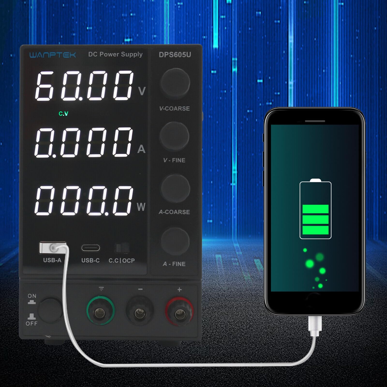 Zasilanie laboratoryjne, zasilacz impulsowy 4-cyfrowy 0-30 V/60 V 0-5 A/10 A DC laboratoryjny zasilacz regulowany USB (DPS605U)