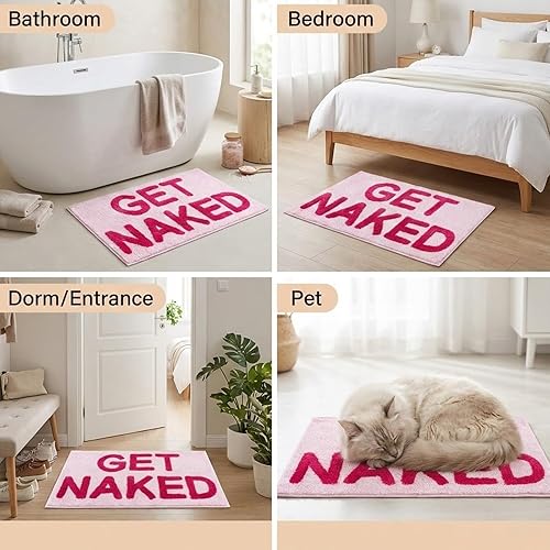 Miniatura 7 de Get Naked - Alfombra de baño de 17 x 24 pulgadas, absorbente, suave, color rosa intenso, lavable a máquina, alfombra de ducha antideslizante para