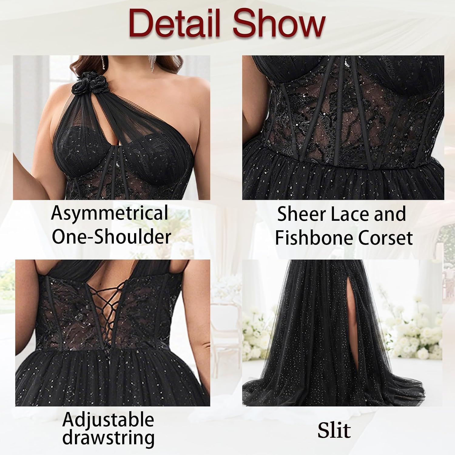 Plus Size Wedding Guest Dress with One-Shoulder & Sequined, High Slit & Sleeveless Style Formal Maxi Dress - Image 6