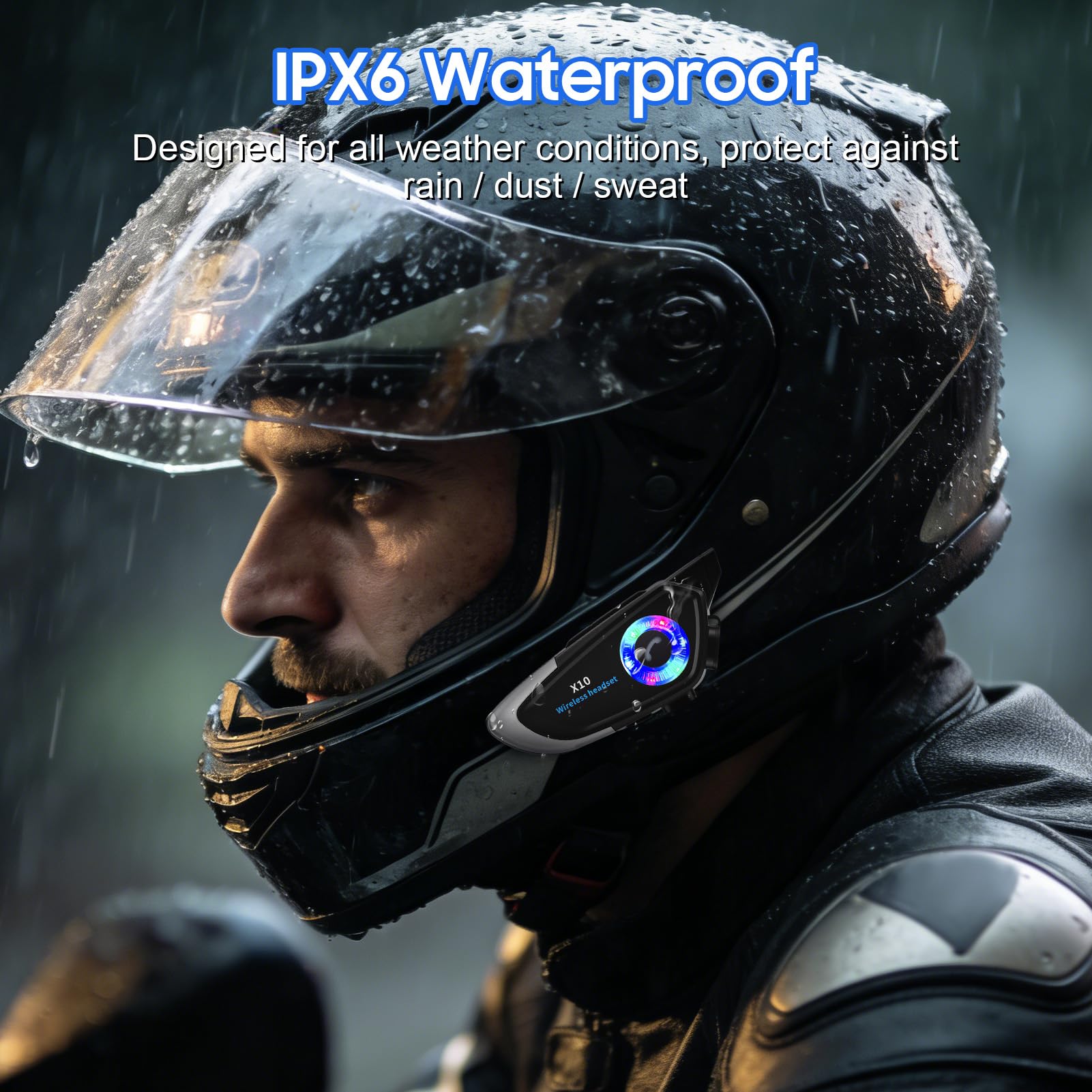 Yosoo Health Gear Casque de Moto Bluetooth avec Microphone pour Casque de Communication de Moto étanche IP56