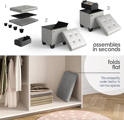 Miniatura 90 de Otomana plegable para dormitorio o sala de estar, con contenedores de almacenamiento, reposapiés para el extremo de la cama, soporta hasta 660 lb,