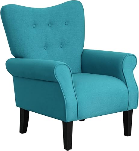 Miniatura 37 de Mellcom - Sillón moderno, sillón con respaldo alto,Sofá individual tapizado con tela y con patas de madera para sala de estar, dormitorio,Club Rosa