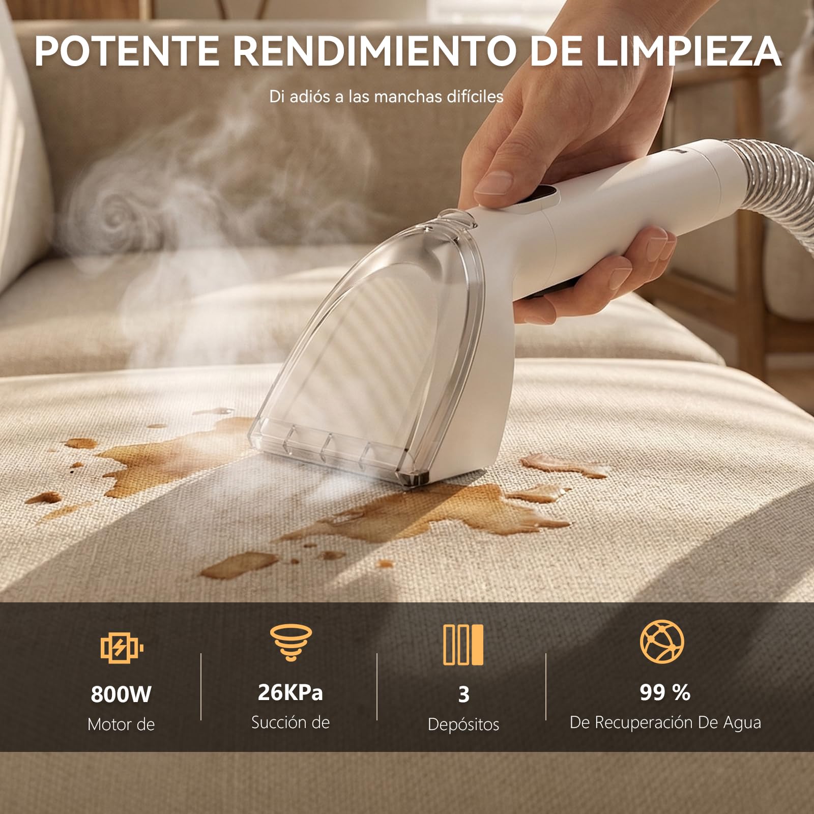 Redkey C2 Aspiradora de Agua Tapicería Lava y Aspira con Vapor, 1800W 26000Pa Aspirador de Alfombras, Limpiador de Tapicerías Vapor 4 en 1 para Ventanas, Coche, 7 Accesorios y Solución de Limpieza