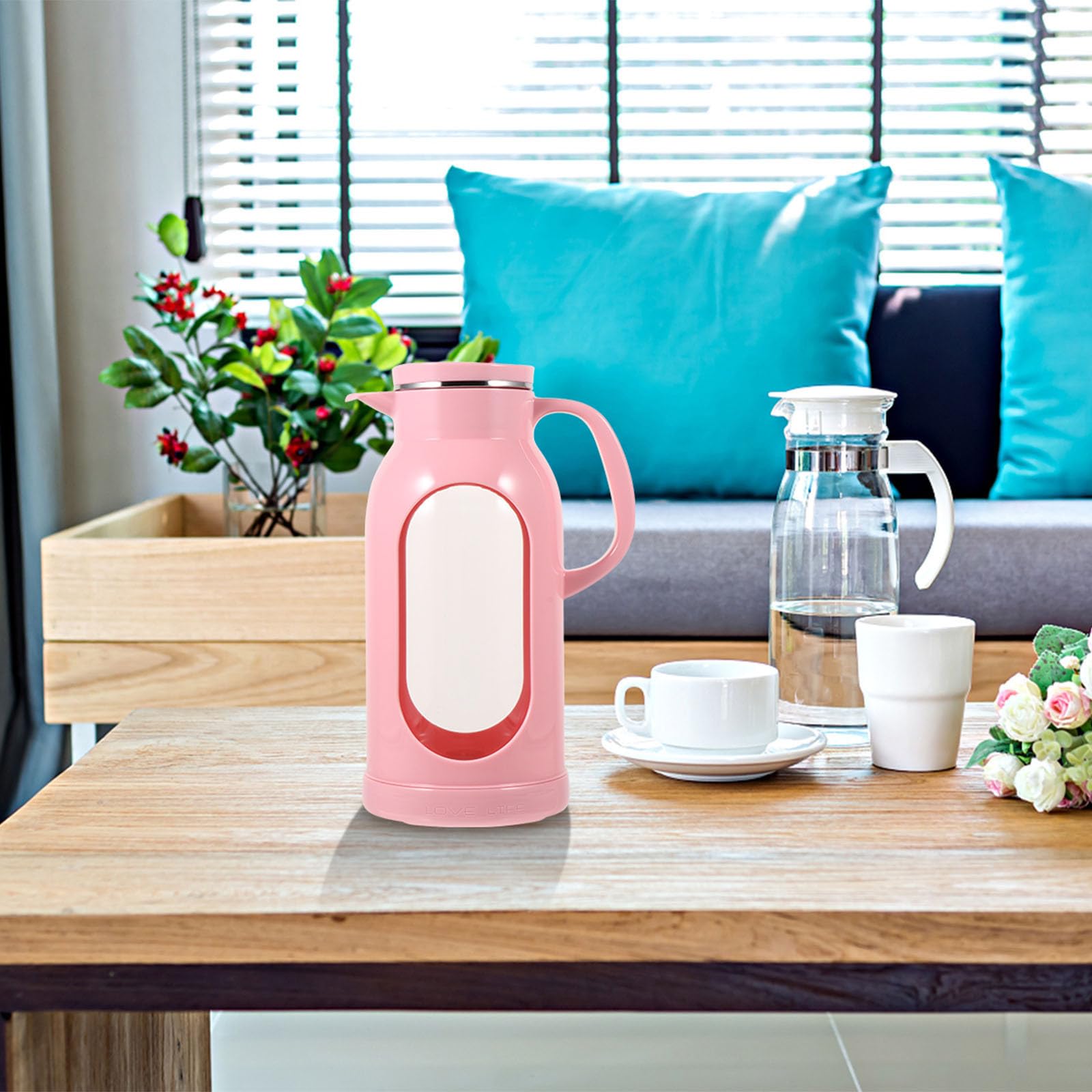 jojofuny Jarra de Agua Transparente de Gran Capacidad Diseño Desmontable y Vertido de Bebida Conveniente, Botella de Vidrio y Acero Inoxidable Adecuado para Uso Doméstico