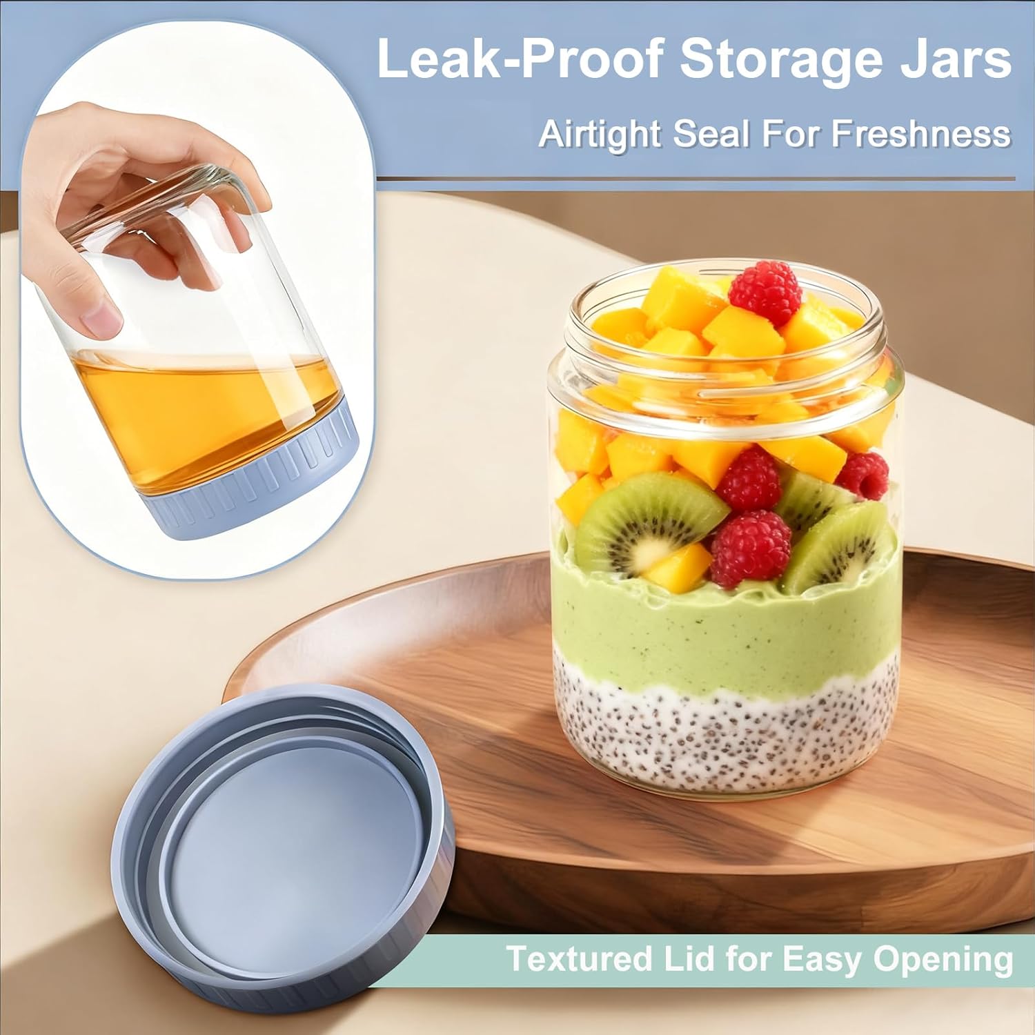 Overnight Oats Containers with Lids, 16oz Wide Mouth Mason Jars with Lids, 9 Pack Glass Jars with Airtight lid for Chia Pudding Yogurt Salad, Meal Prer Oatmeal Jars - Image 4