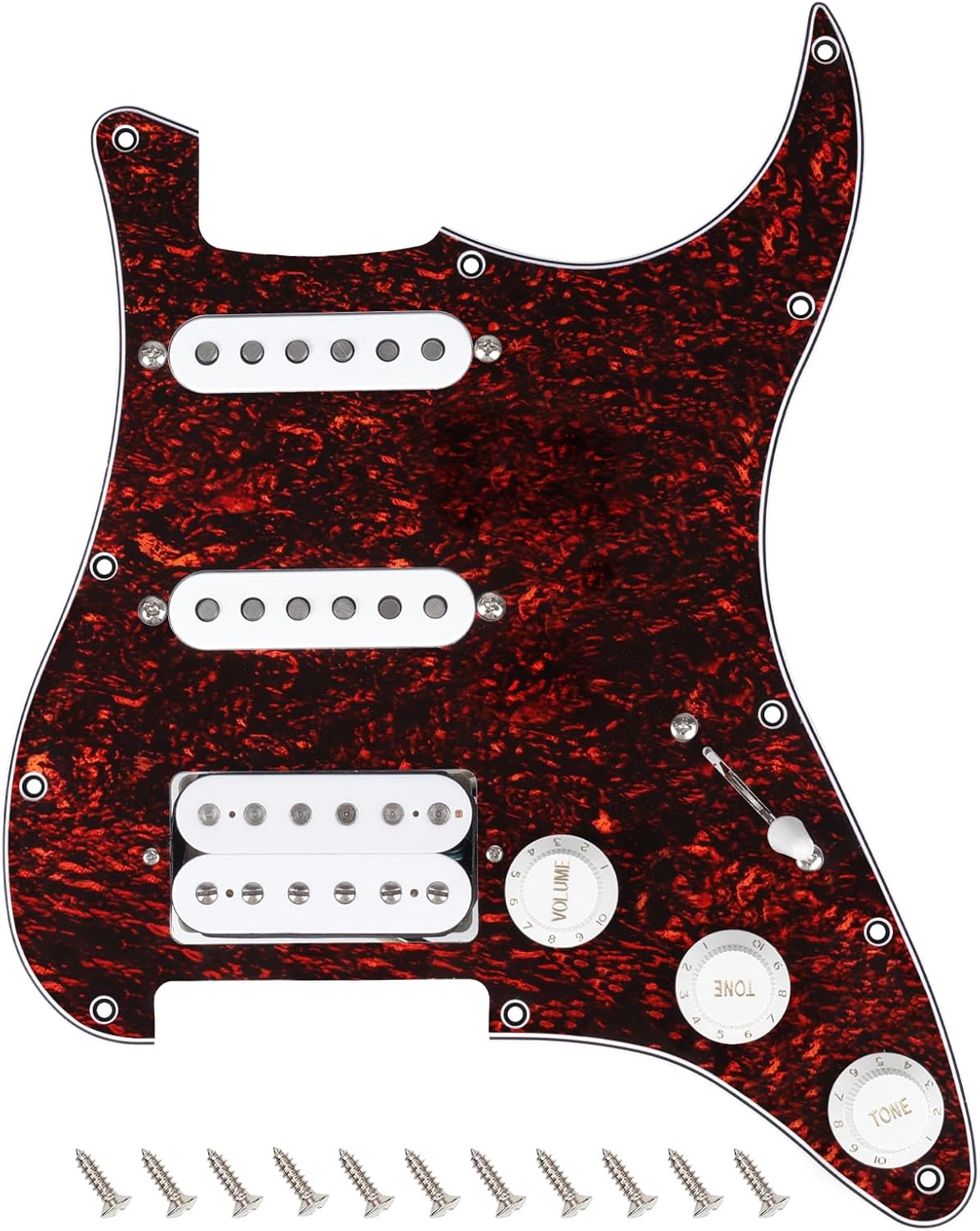 Banworks 3Ply Loaded HSS Strat Pickguard Vintage Hot F '50s Tones Prewired Pickguard with Staggered Alnico 5 Fiber Bobbin SSH Pickups for Fender Stratocaster Strat ST JT/HBZC-03 Vintage Hot White