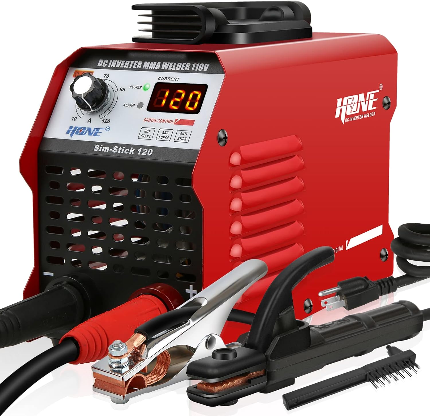 HONE Stick Welder 110V, Actual 120Amp Smart Hot Start Arc Force Anti-Stick Mini Portable Welding Machine, Digital IGBT Inverter LCD Display ARC Welder, High Efficiency for Welding Rod 1/16-1/8-Inch HONE Stick Welder 110V, Actual 120Amp Smart Hot Start Arc Force Anti-Stick Mini Portable Welding Machine, Digital IGBT Inverter LCD Display ARC Welder, High Efficiency for Welding Rod 1/16-1/8-Inch