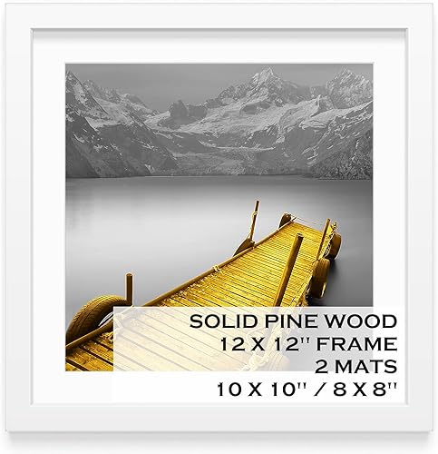 Vista 19 de Portarretratos de 12 x 12 pulgadas, color blanco, hecho de madera maciza, fotos de 10 x 10 u 8 x 8 pulgadas con paspartú o 12 x 12 pulgadas sin