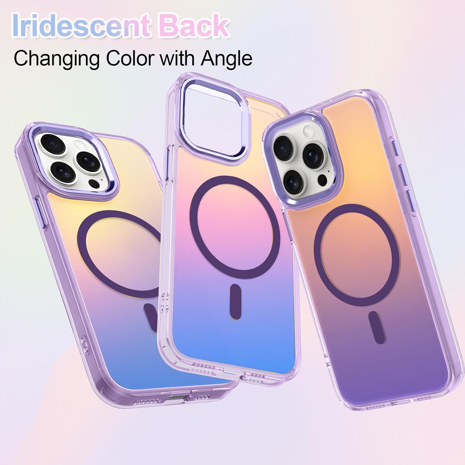 ZIYE Iridescent Case Designed for iPhone 15 Pro Max Compatible with Magsafe Cute Fluorescent Laser Design Shockproof Protective Phone Cover for Women Girls Men Purple