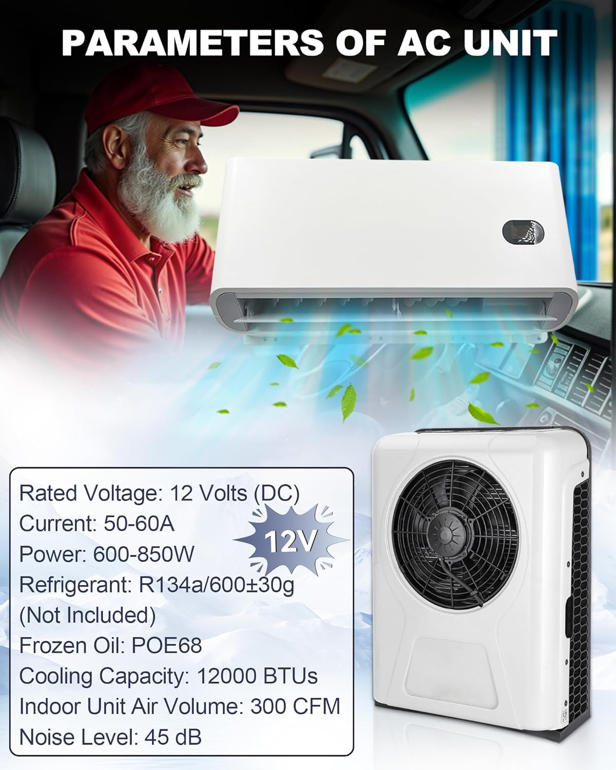 Treeligo 12V Mini Split Air Conditioner, 12000 BTU Fast Cooling Durable ABS 45dB Quiet AC Unit, Easy Install for Truck RV Camper Construction Pickup