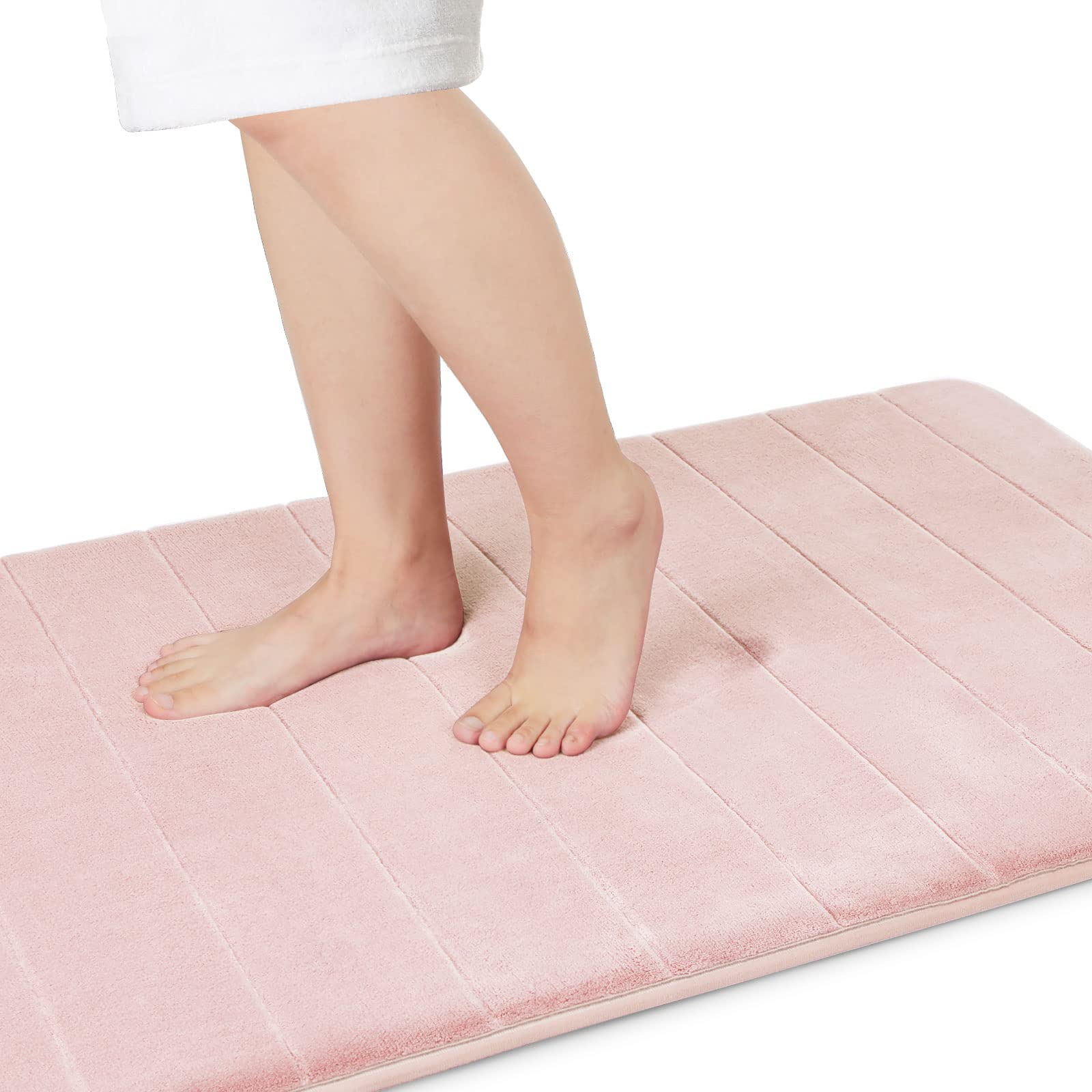Yimobra Memory Foam Bath Mat Runner, Large Size 153 x 61 cm, Soft and Comfortable, Super Water Absorption, Non-Slip, Thick, Machine Wash, Easier to Dry for Bathroom Floor Rug, Soft Pink