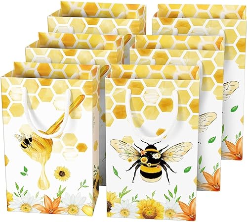 WERNNSAI Paquete de 16 bolsas de regalo de abejas, suministros de fiesta de abejas, bolsas de recuerdo para niños y niñas, decoraciones de