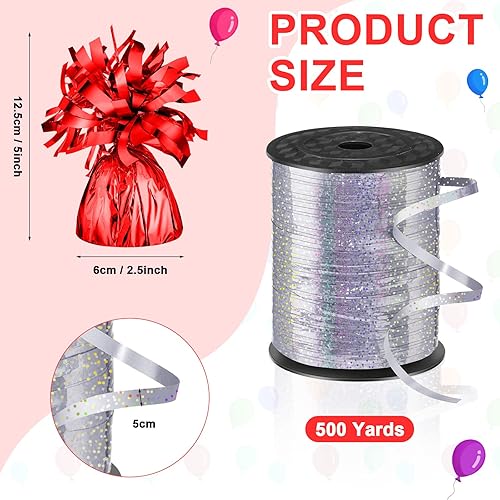 Miniatura 2 de 24 piezas de pesas metálicas para globos, soporte para globos, pesos pesados de mesa y 1 rollo de cinta prensada iridiscente, cinta brillante para