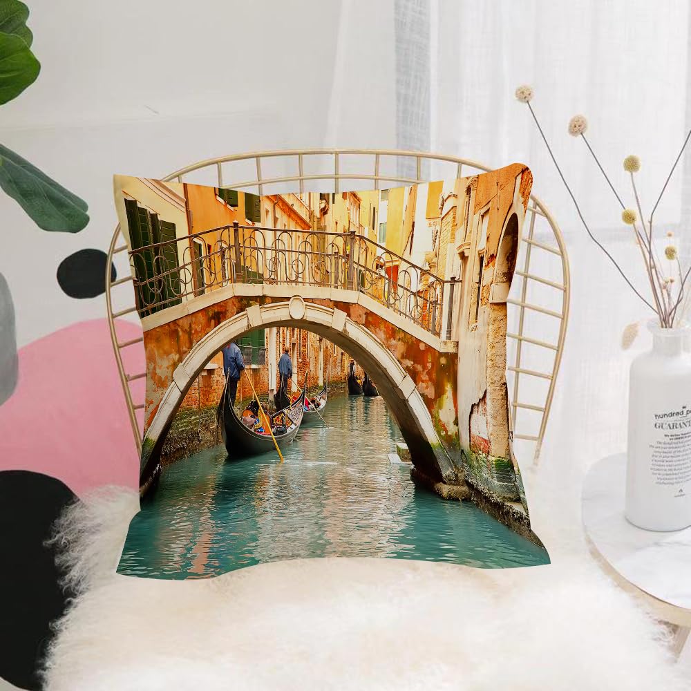 HYOSXW Cushion Cover,Throw Pillow Case Home Decorative for Living Room Bedroom Sofa Chair 16X16 Inch,Gondolas on canal in Venice Italy,Pillowcase 40X40cm
