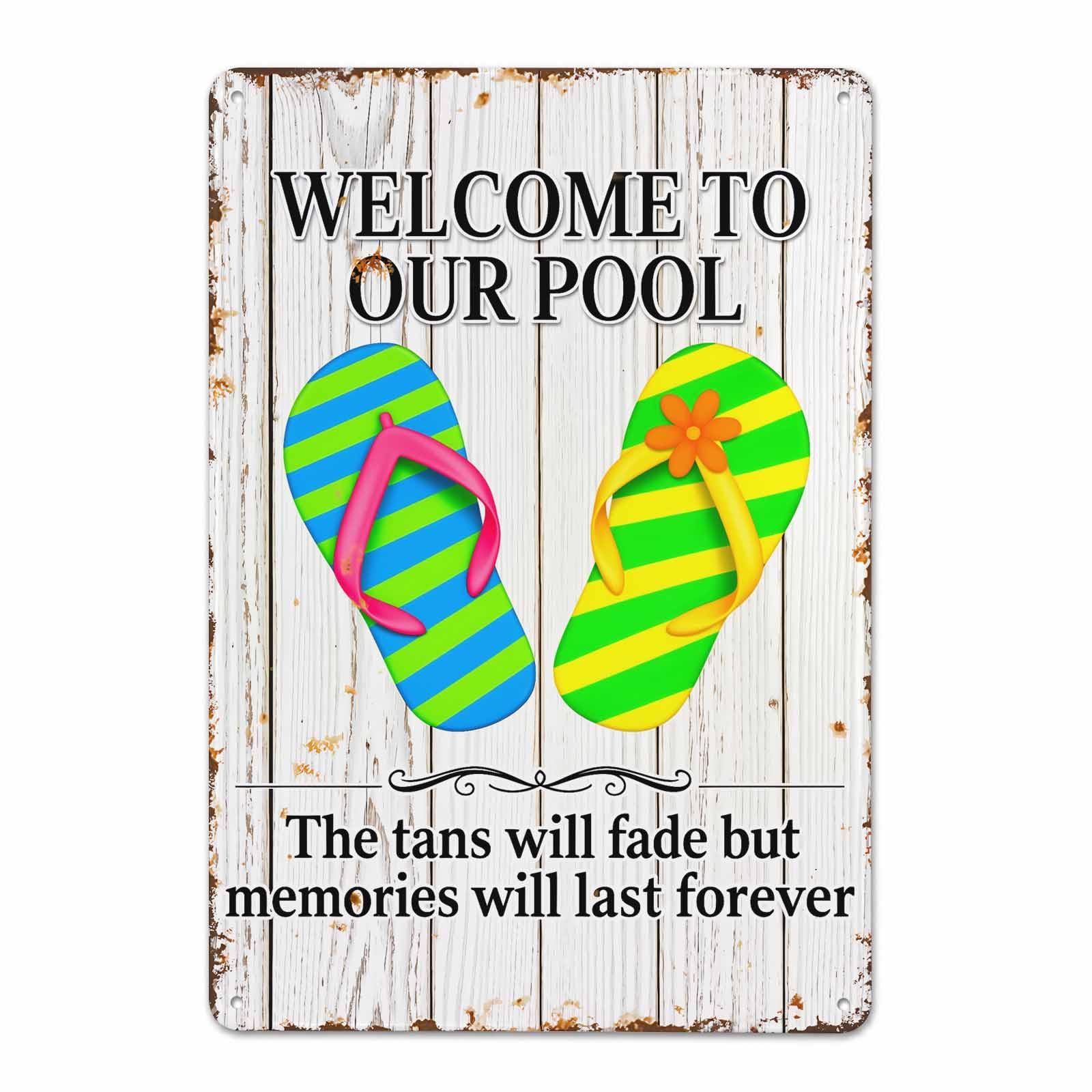 Gsrony Boys Type18 Welcome To Our Pool Flip Flop Vintage Metal Tin Sign 8X12,Waterproof