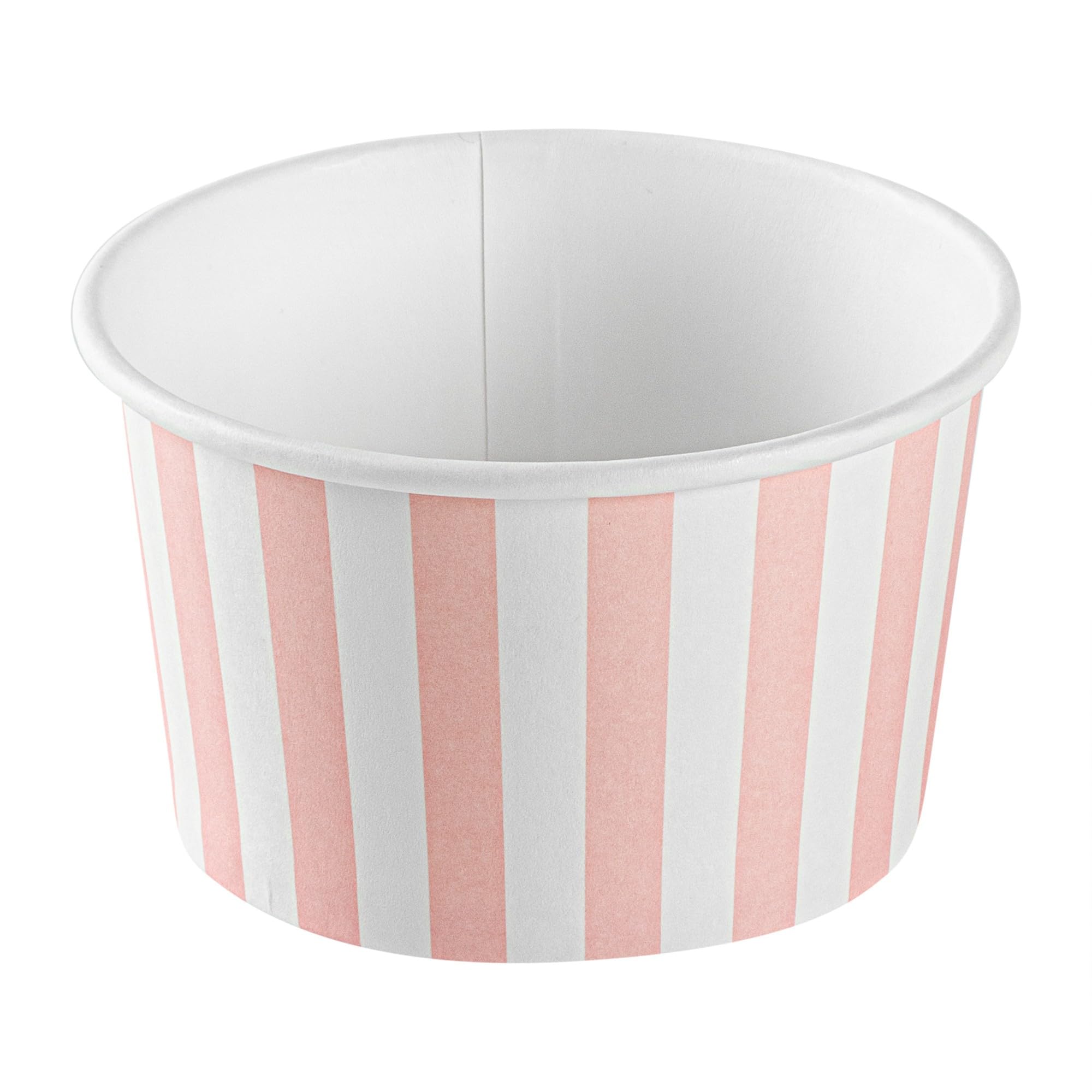 Restaurantware Coppetta - Vasos de postre de 5 onzas, 200 vasos desechables para helado, tapas se venden por separado, cuencos FroYo de papel a rayas, rosa y blanco, para alimentos fríos y calientes,