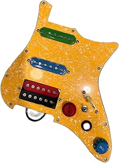 Prewired Guitar Pickguard SSH Mini Humbucker Pickups Set Multifunction Converter Loaded Pickguard Puple/yellow guitar pickguard pickup (Color : Yellow)