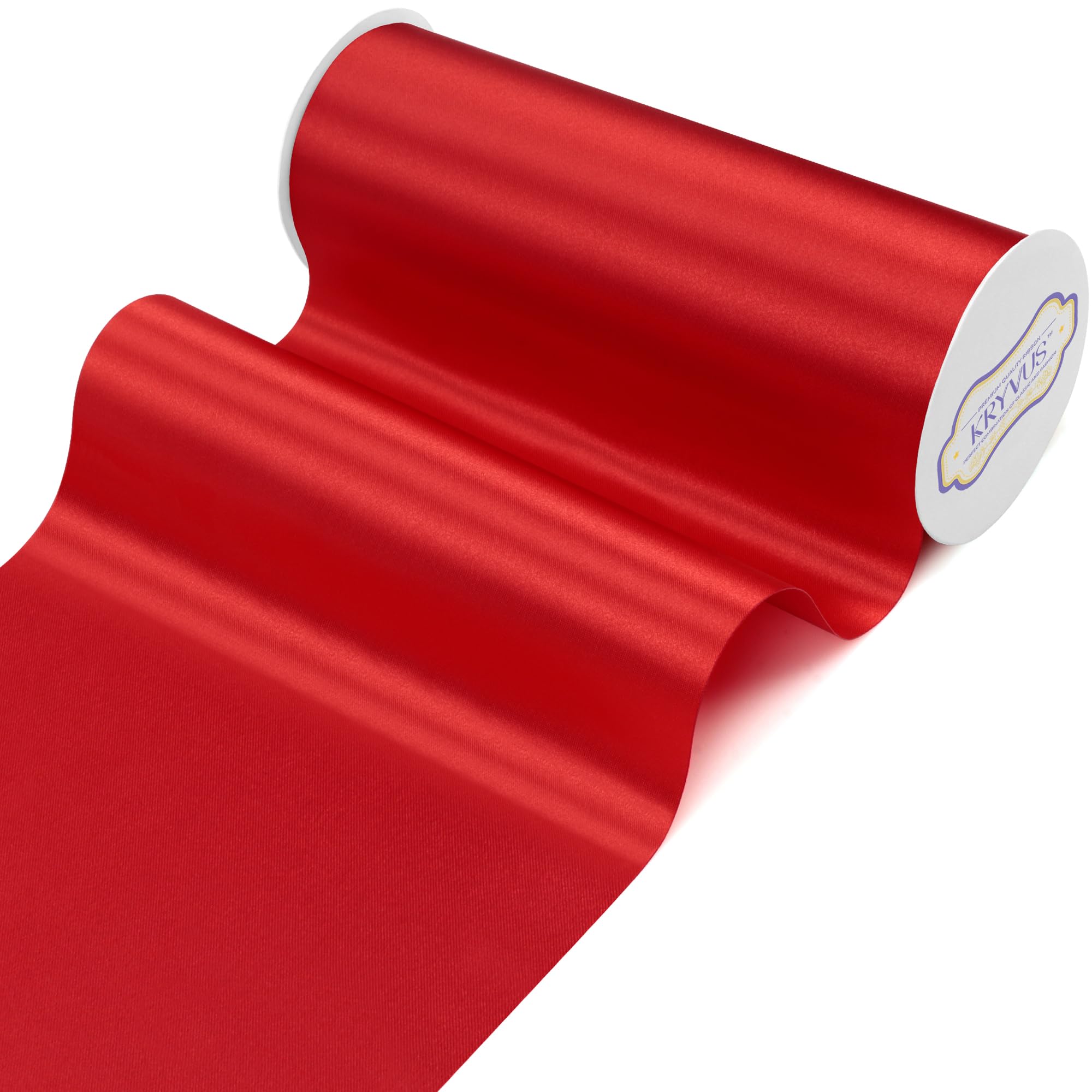 Kryvus Red Satin Ribbon, 8" x 22 Yards Wide Red Ribbon, Solid Large Ribbons for Cutting Ceremony, Grand Opening, Wedding Chair Sash, Car Decor, Gift Wrapping, Party Decoration