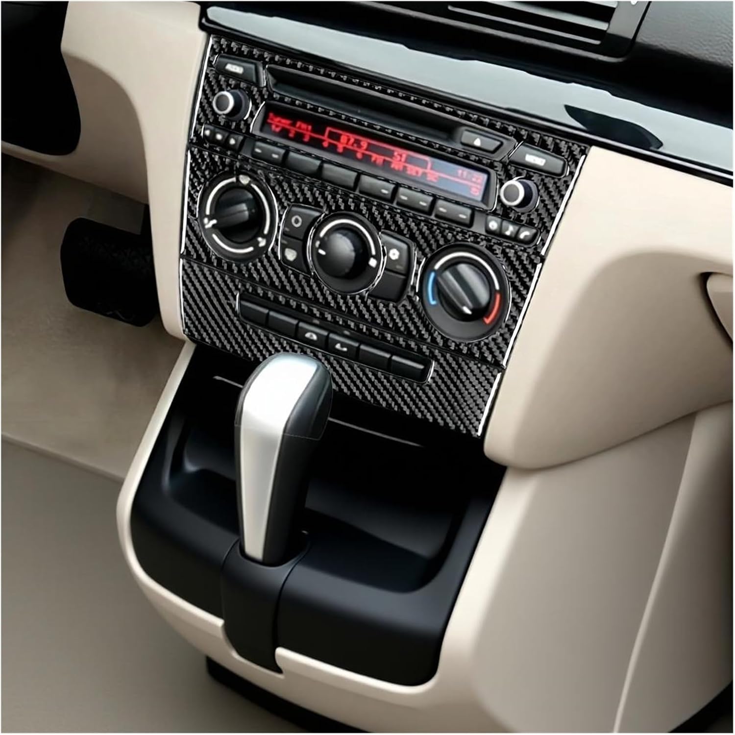 Compatible for BMW 1 Series E81 E82 E87 E88 2008-2013 Carbon Fiber Auto Center Console AC CD Control Panel Trim Cover Stickers Accessories(4pcs)