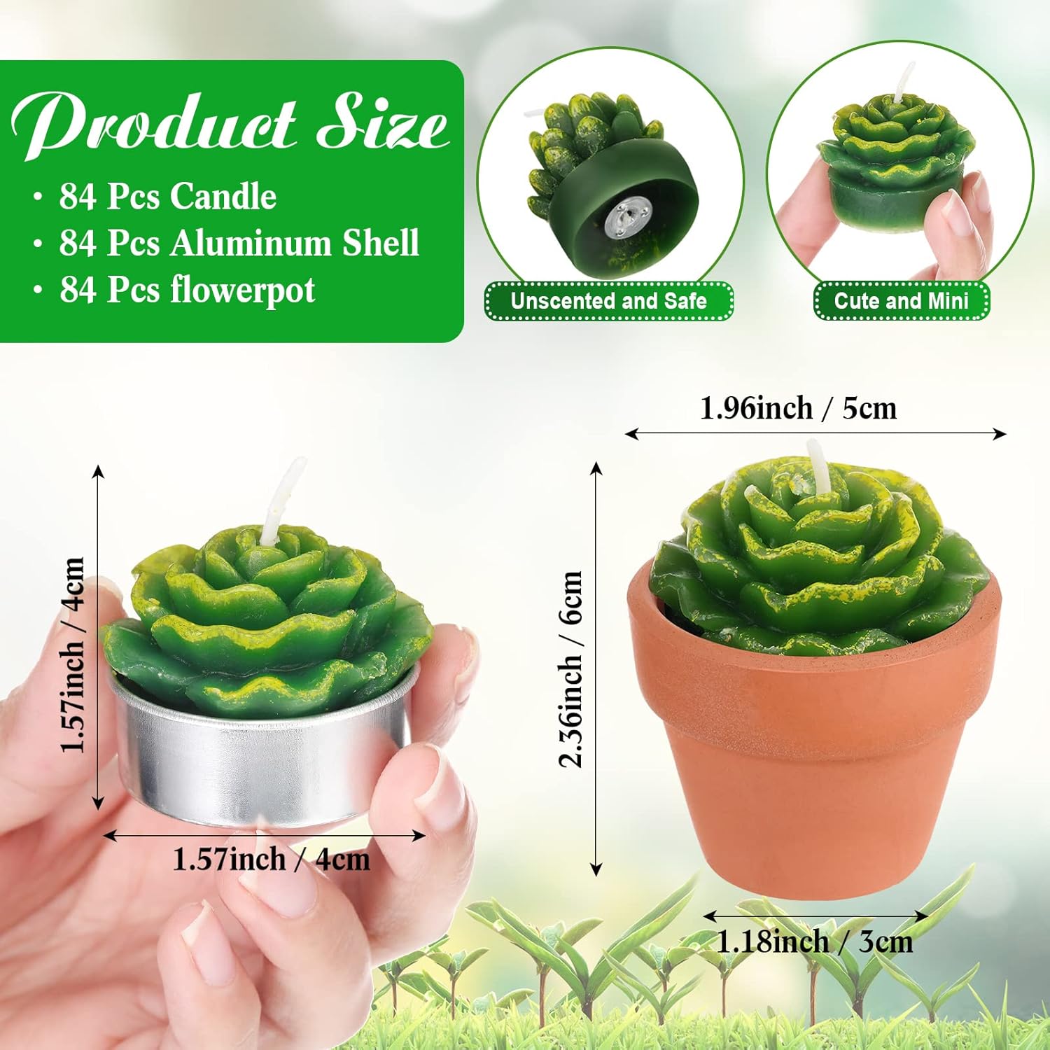 Lounsweer 84 Pcs Succulent Tealight Candles Bulk Novelty Decorative Cactus Candles Wedding Baby Shower Wedding Gifts with Mini Clay Holders for Birthday Party Home Mexican Party Favors (Novel)