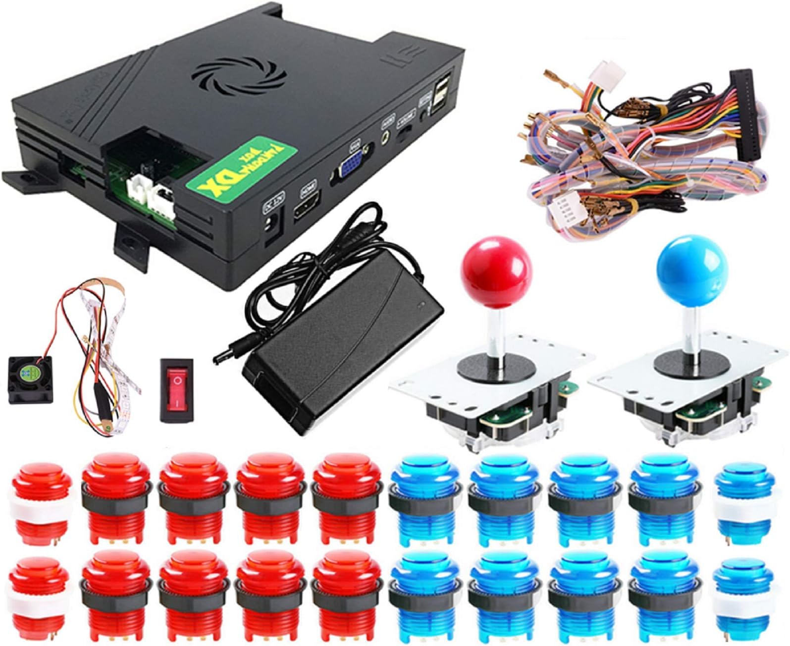 TAPDRA 3A Original Pandora Box DX Arcade Version Board Full Kit, Preloaded 3000 Games (Home Edition DIY Kit) LED Buttons, Joysticks, Harness Wiring Cable, Full DIY Arcade Kit Support 3P / 4P Game